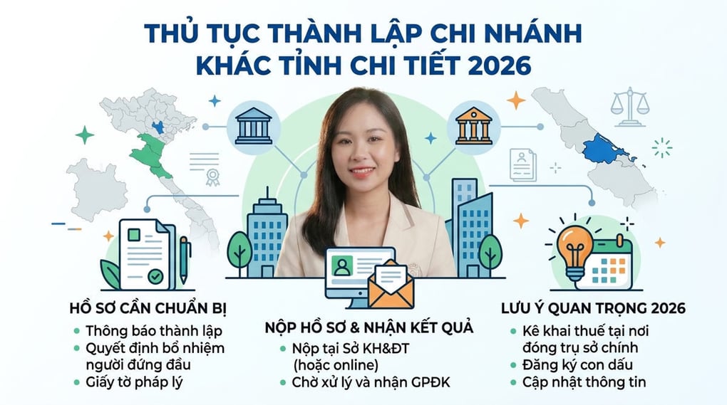 Thủ tục thành lập chi nhánh khác tỉnh chi tiết 2026
