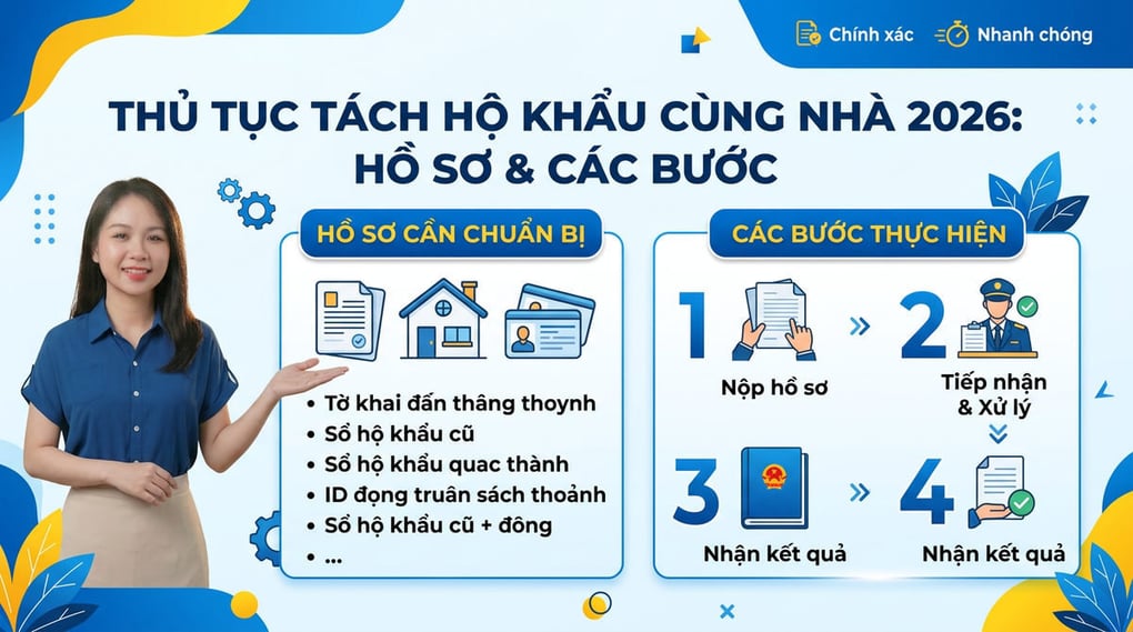 Thủ tục tách hộ khẩu cùng nhà 2026: Hồ sơ & Các bước