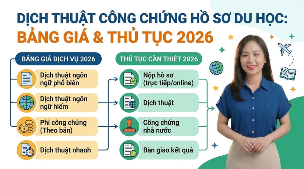 Dịch thuật công chứng hồ sơ du học: Bảng giá & Thủ tục 2026