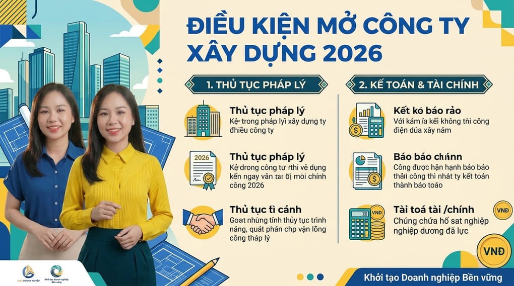 Điều kiện mở công ty xây dựng 2026: Thủ tục & Kế toán