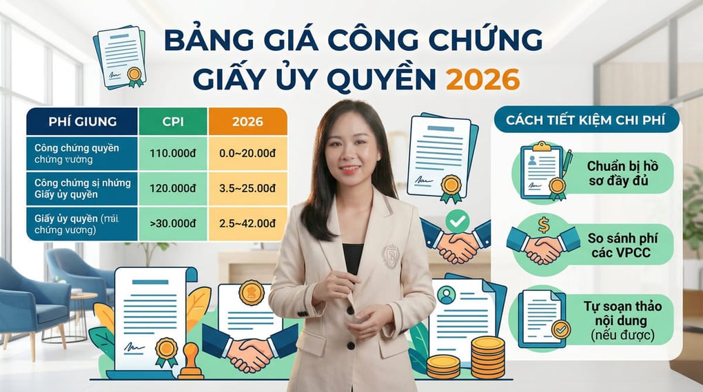 Bảng giá công chứng giấy ủy quyền 2026 & Cách tiết kiệm