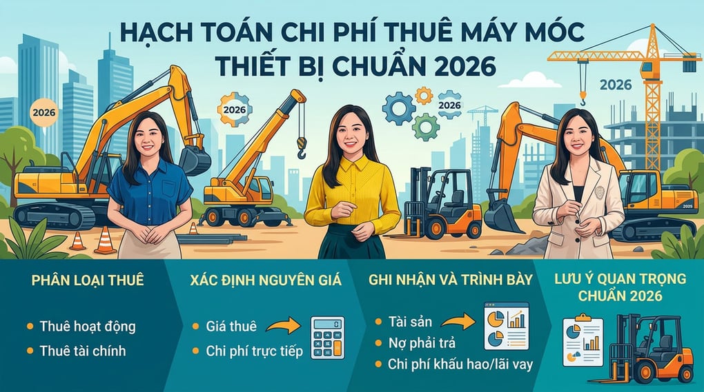 Hạch toán chi phí thuê máy móc thiết bị chuẩn 2026