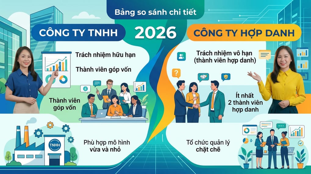 So sánh công ty TNHH và công ty hợp danh chi tiết 2026