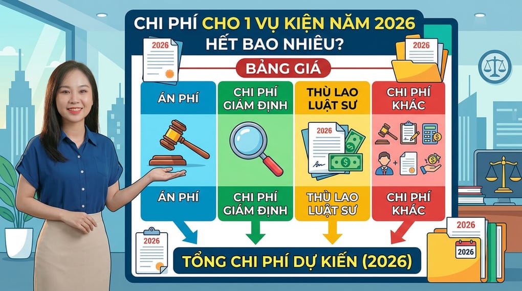 Chi phí cho 1 vụ kiện năm 2026 hết bao nhiêu? Bảng giá