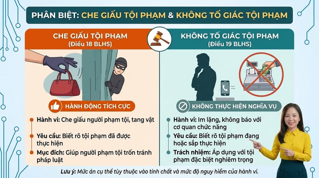 Che giấu tội phạm và không tố giác tội phạm: Phân biệt